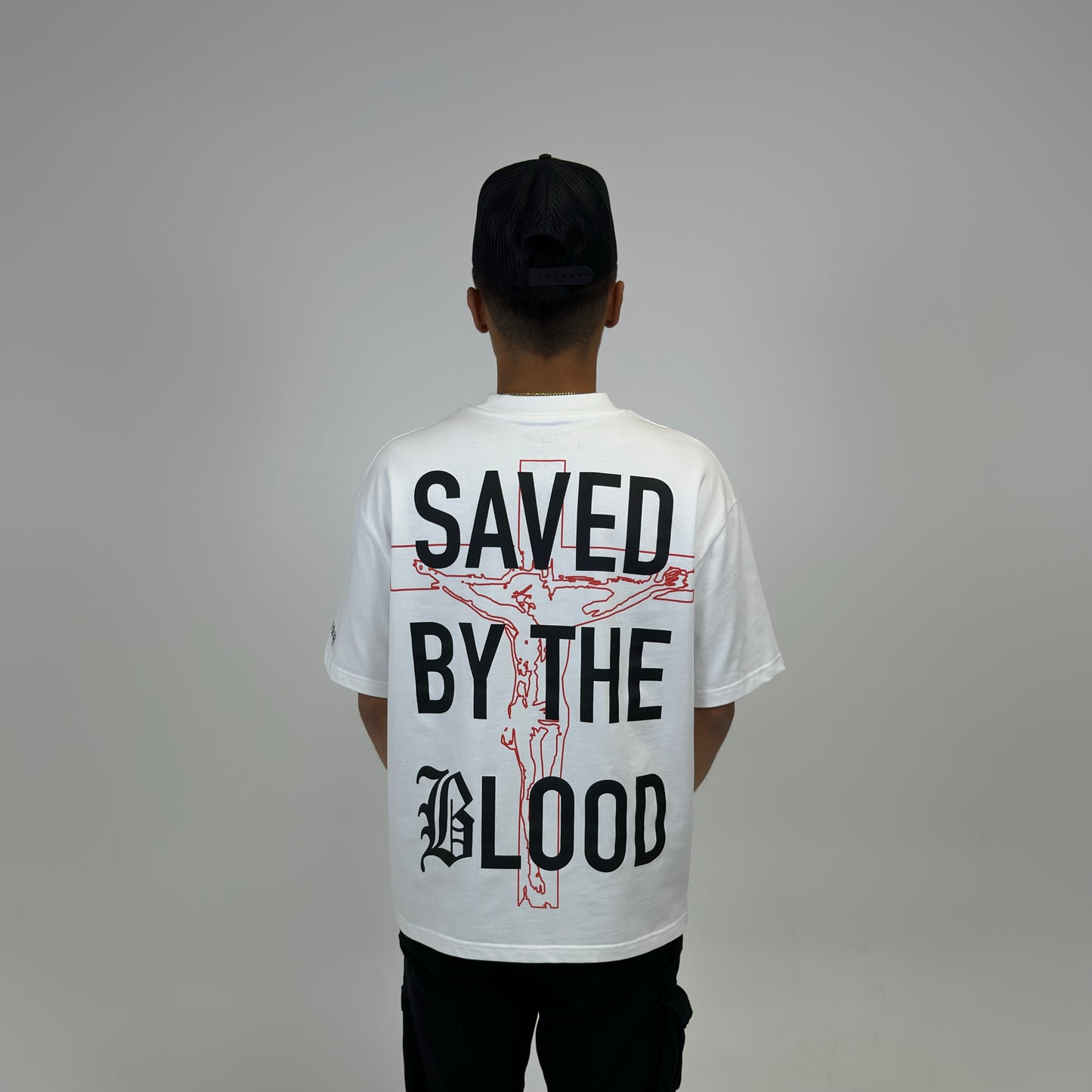 Saved By The Blood Tee - White / Red