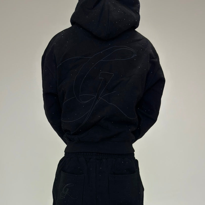 All over Rhinestone Hoodie - Black