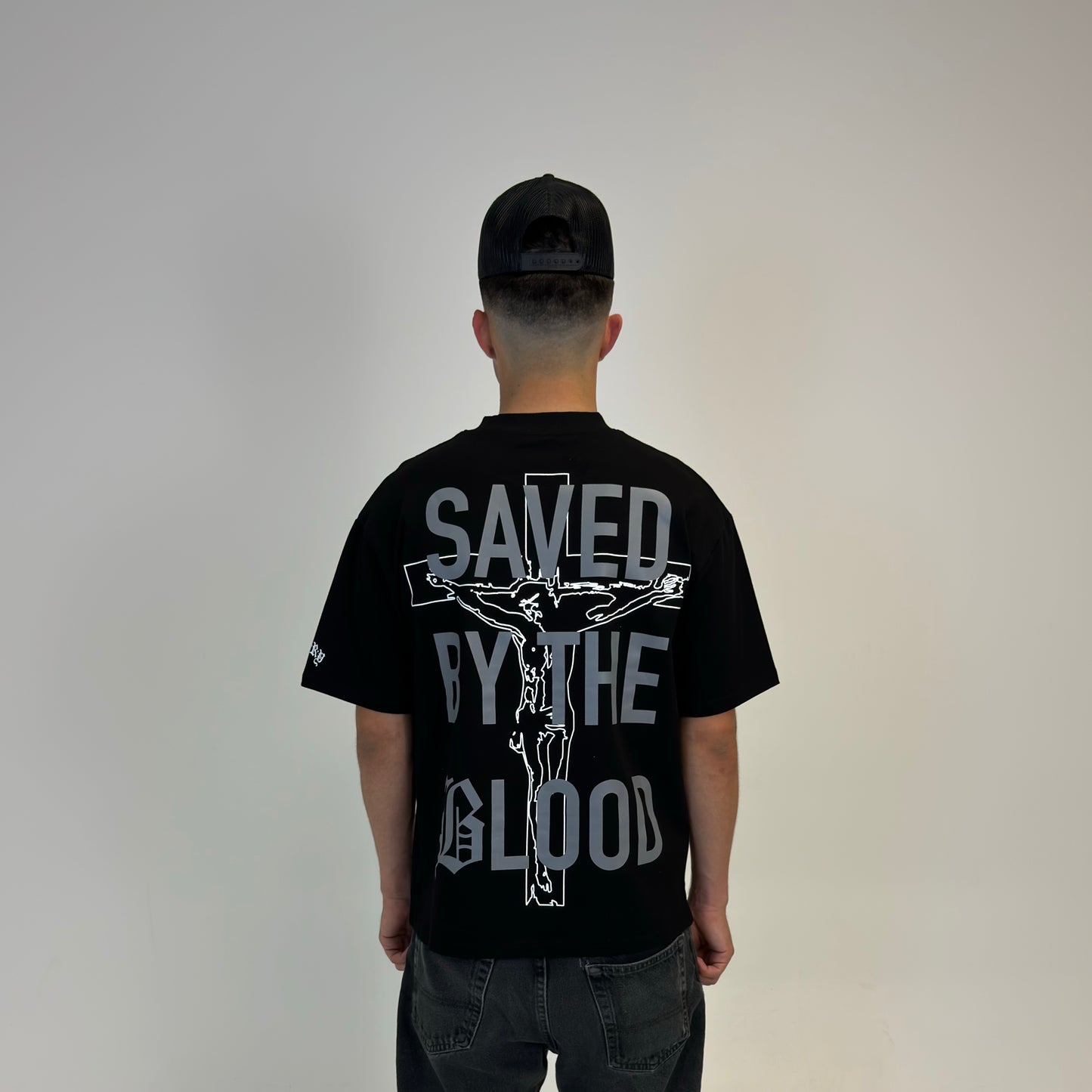 Saved By The Blood Tee - Black / Grey